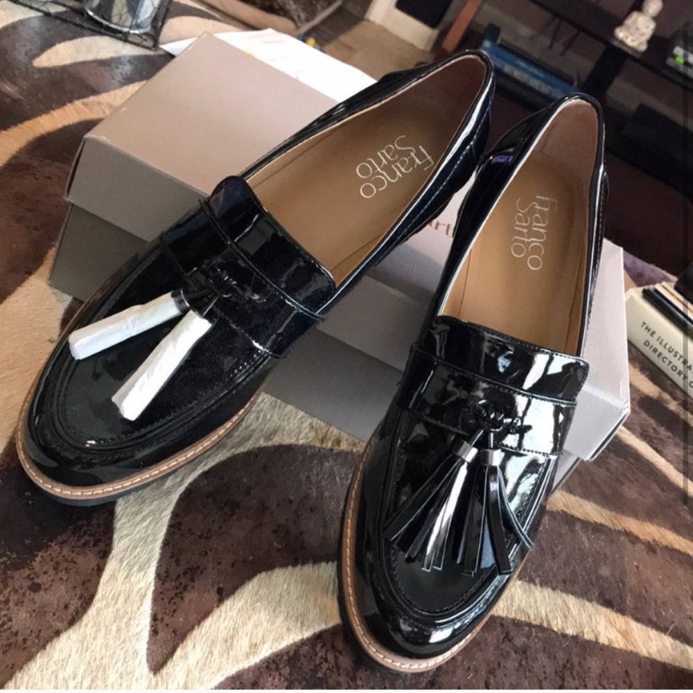 Franco Sarto Black Patent Leather Loafers